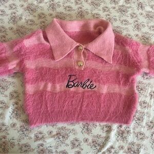 Barbie Pink Fuzzy Cropped Top Sweater